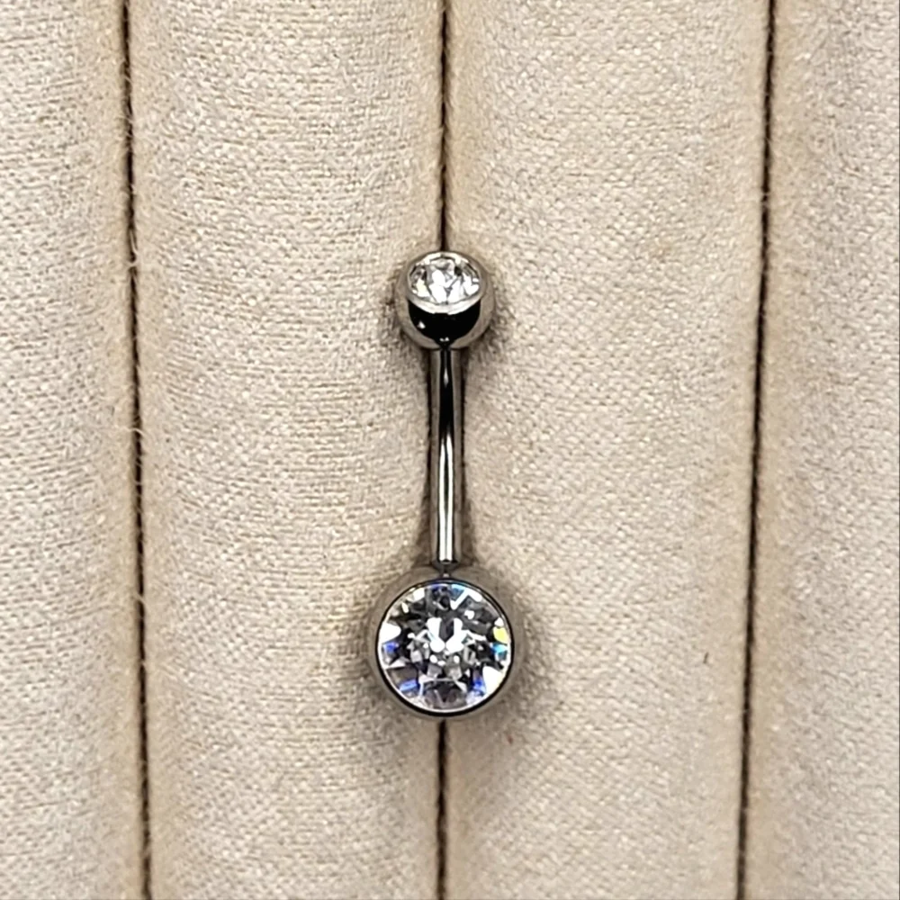 Clear CZ Double Gem Navel Curve Piercing Jewelry - Picture 1 of 1